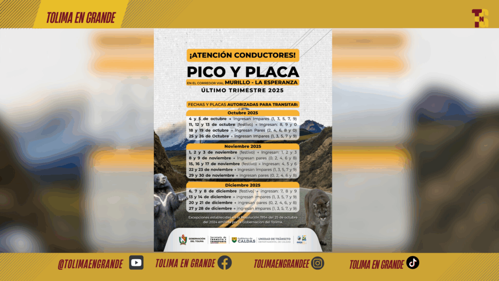 Pico y Placa en la vía Murillo – La Esperanza: así funcionará durante el fin de año