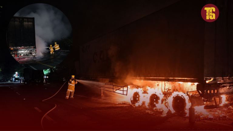 Bomberos controlan incendio de tractocamión con 20 toneladas de carga en la vía Ibagué-Bogotá