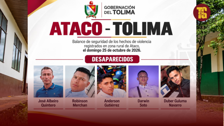 GOBERNADORA DEL TOLIMA RESPONSABILIZA AL FRENTE GERÓNIMO GALEANO POR LA VIDA DE CINCO DESAPARECIDOS EN ATACO